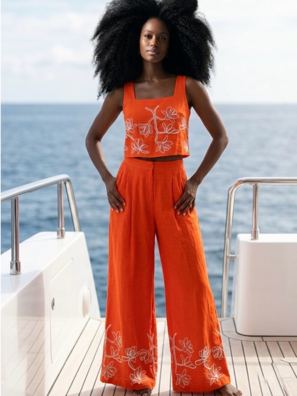 Alex Marie Lola Orange Embroidered Wide-Leg Pants Sizes 8,10 Nwt
